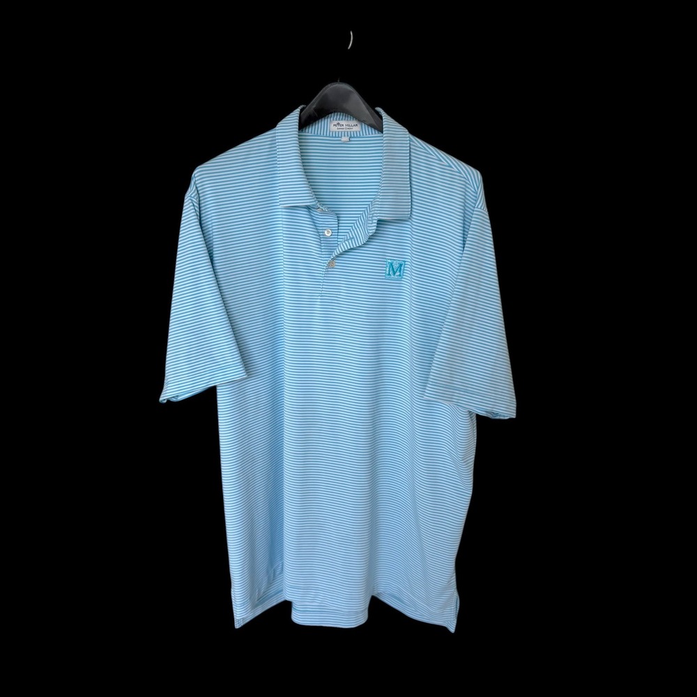 Peter Millar Summer Comfort XXL Blue White Striped Golf Polo Shirt M Logo